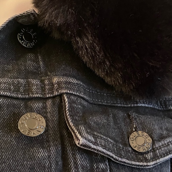 Guess Denim jeans Jacket Faux Fur Collar Rhinestone guess jeans - Picture 10 of 17